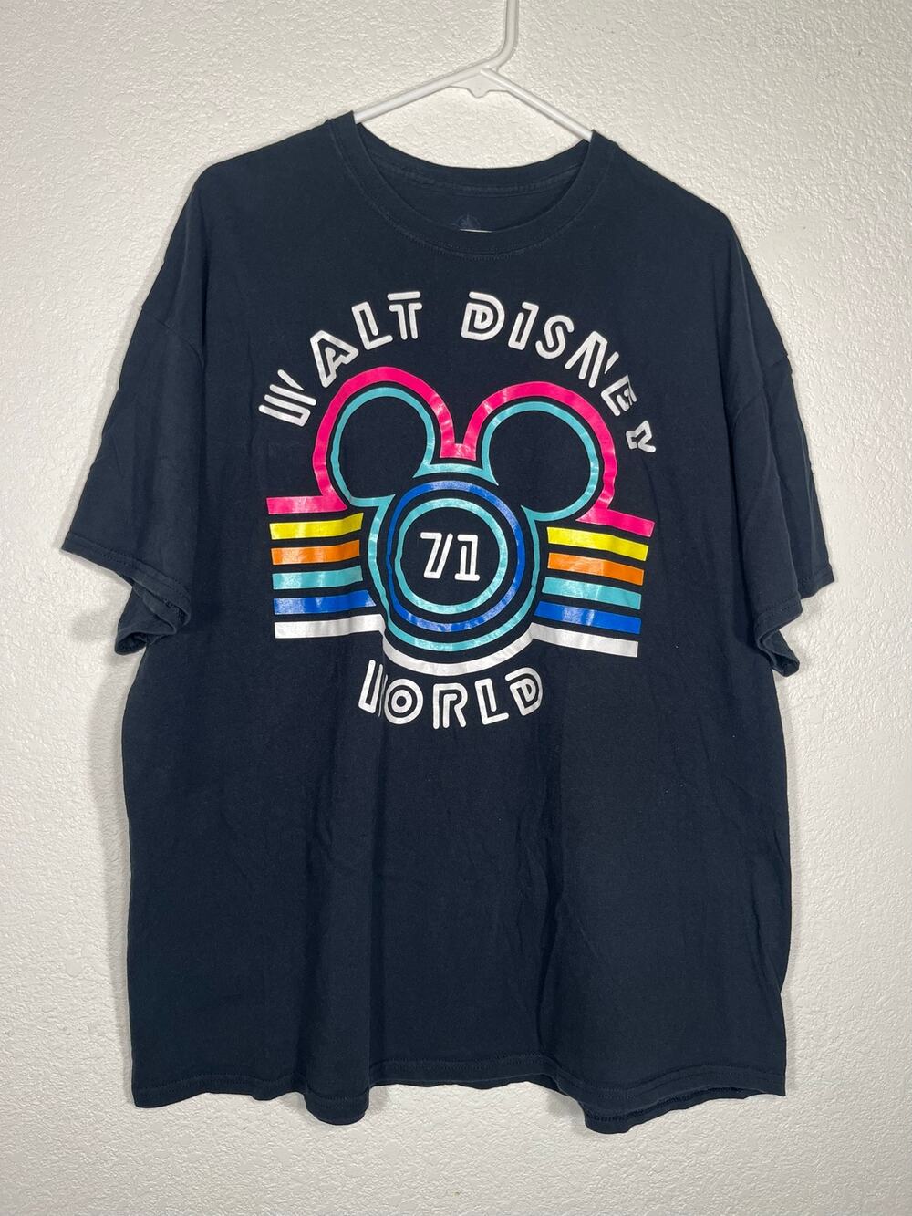 Authentic Disney Parks Retro Rainbow Mickey Mouse WDW 71 T-Shirt Black Men's 2XL
